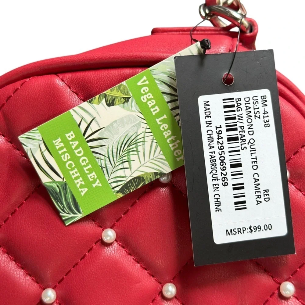 Badgley Mischka NWT Pearl-Embellished Red Crossbody Bag